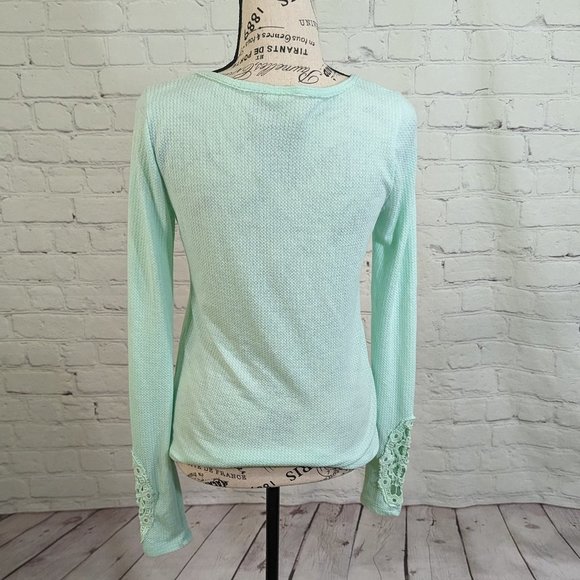 Anthropologie ELOISE mint green waffle Henley top S NEW - Picture 5 of 6